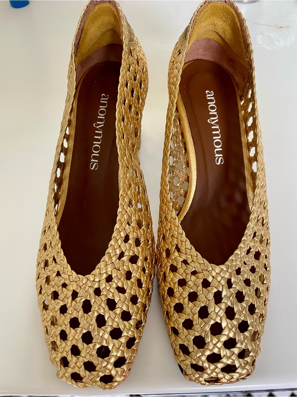 Anonymous Copenhagen Hand-Braided Gold Leather Sessi Heels - Picture 2 of 7
